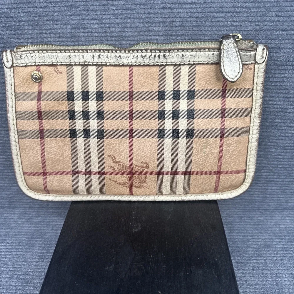 Vintage Burberry Nova Check Toiletry/Make-Up/Shaving Bag w/ White Leather Trim